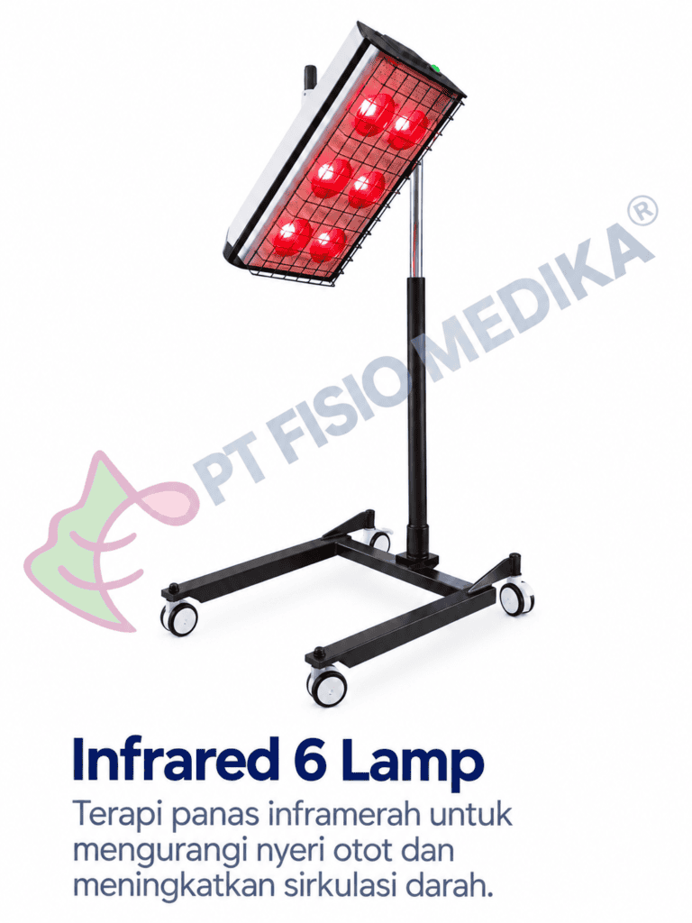 NFRARED THERAPY LAMP Alat terapi inframerah yang digunakan untuk memberikan pemanasan lokal pada jaringan tubuh sebagai bagian dari terapi fisik dan rehabilitasi. Panas inframerah dapat membantu memberikan rasa nyaman pada otot dan sendi, membantu relaksasi otot, mengurangi kekakuan, serta mendukung peningkatan sirkulasi lokal pada area yang diterapi.